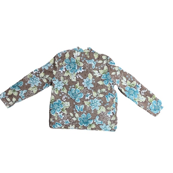 Alfred Dunner Lightweight Blue & Brown Floral Striped Quilted Jacket Size 12 - Picture 5 of 7